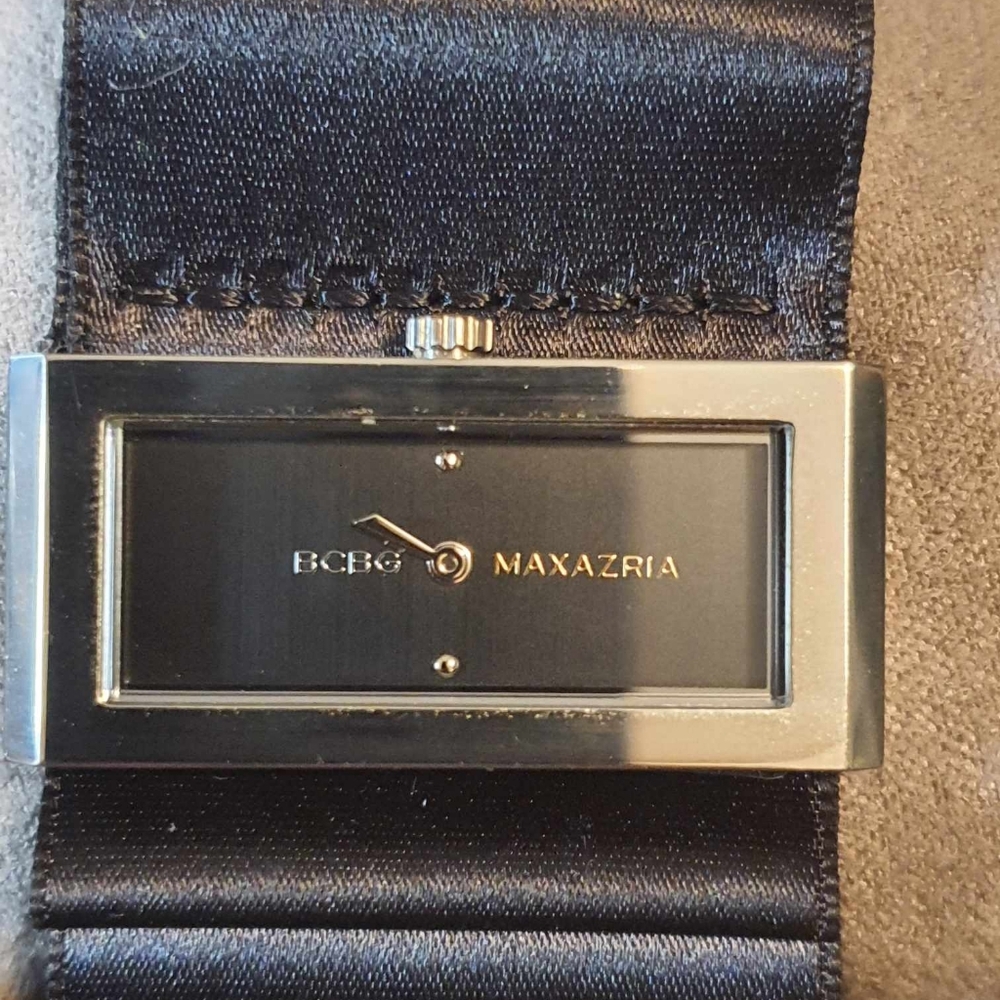 NWT BCBGMAXAZRIA Black Satin Leather Bracelet Watch - Picture 3 of 9